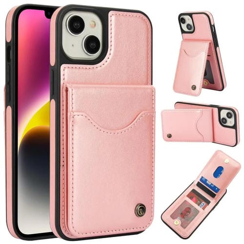 Funda de Cuero Awquer para iPhone 14/13 con Tapa Vertical, Soporte y Porta Tarjetas (Oro Rosa)