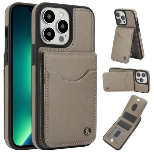 Funda de Cuero Awquer para iPhone 13 Pro Max con Tapa Vertical, Soporte y Tarjetero (Gris)