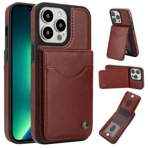 Funda de Cuero Awquer para iPhone 13 Pro Max con Tapa Vertical para Tarjetas y Soporte (Marrón)