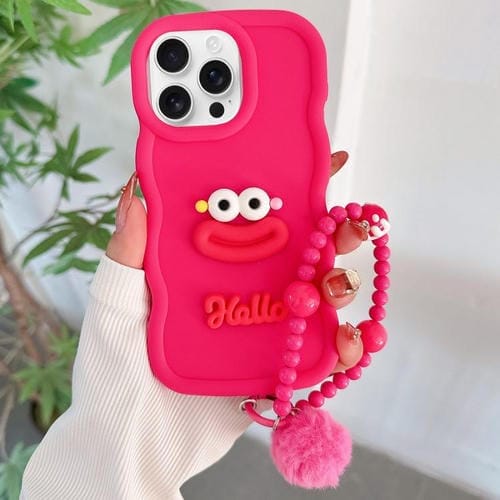 Funda TPU con Forma de Boca de Salchicha y Cadena de Cuentas para iPhone 16 Pro (Rojo)