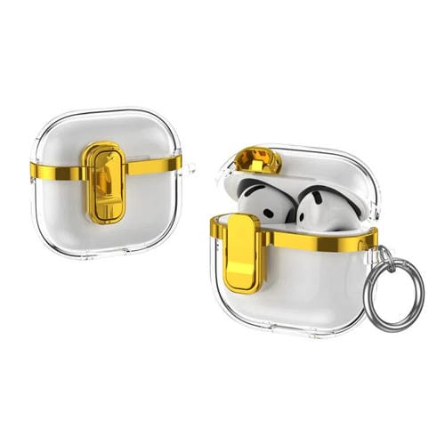 Estuche para Auriculares Inalámbricos Airpods 4 Transparente Galvanizado con Cierre de Seguridad (Dorado)