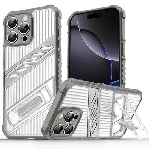 Funda híbrida TPU iPhone 16 Pro soporte PC (Gris Espacial)
