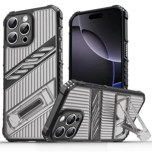 Funda híbrida TPU y Policarbonato con soporte para iPhone 16 Pro (Gris y Negro)
