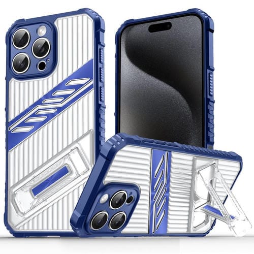Funda híbrida TPU para iPhone 15 Pro con soporte para PC (Azul Marino)