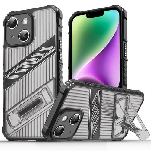 Funda híbrida TPU para iPhone 14 con soporte para PC (Gris y Negro)