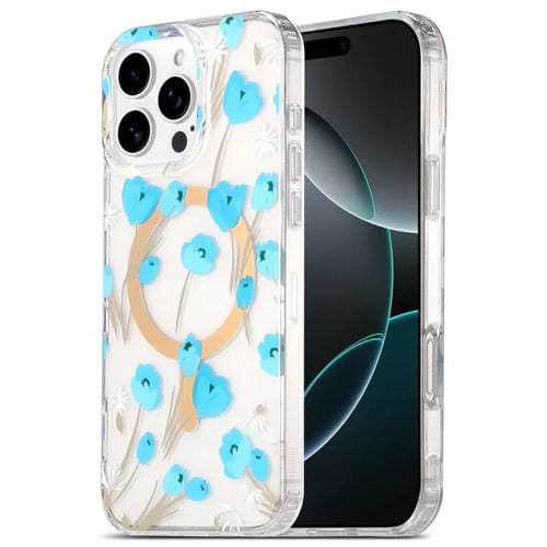 Funda para Teléfono Imd Magsafe iPhone 16 Pro Laminado Doble Cara (Flores Azules)