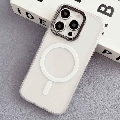 Funda híbrida TPU y PC con marco de Lente de diamante para iPhone 13 Pro Max Magsafe (Blanca)