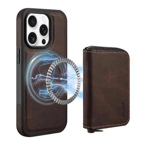 Funda de Cuero con Cremallera Magsafe Denior D26 Skin Feel para iPhone 14 Pro Max (Café)