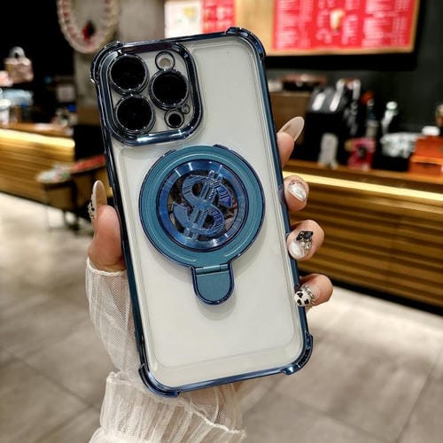 Funda para Teléfono Space con Soporte Magsafe para iPhone 15 Pro con Película para Lente (Azul)