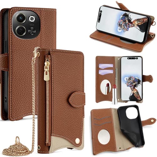 Funda de Cuero con Cadena Cruzada para Tecno Spark 30 5G y Pova 6 Neo 5G (Marrón)