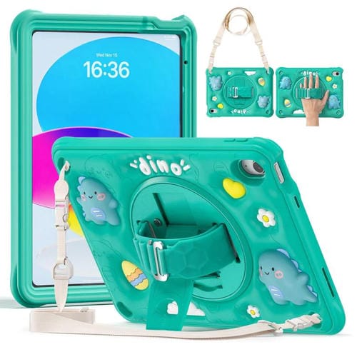 Funda híbrida de silicona Dragón para iPad 2025/2022 con función Atril y rotación (Verde)