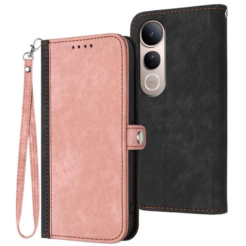 Funda de Cuero con Hebilla Lateral y Doble Pliegue para Vivo V50 Lite 4G/5G (Rosa)