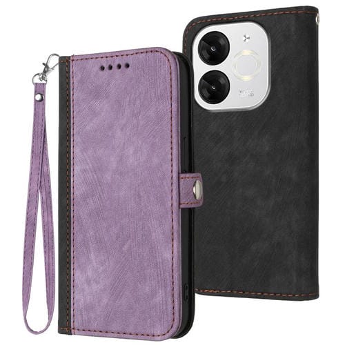 Funda de Cuero para Itel A80 con Correa de Mano y Hebilla Lateral Doble Plegable (Morado)