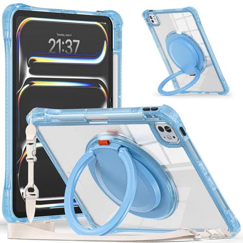 Funda híbrida TPU para iPad Pro 13 2024 con asa de anillo giratorio (Azul Claro)