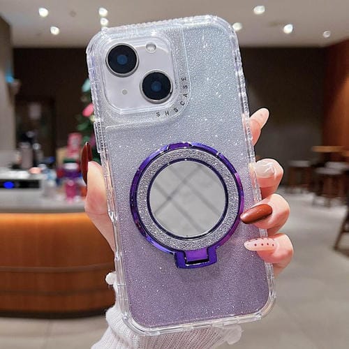 Funda para Teléfono Magsafe iPhone 13 con Soporte Espejo y Purpurina (Morado)