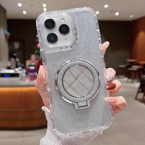 Estuche para Teléfono Magsafe iPhone 11 Pro Max Soporte Espejo Purpurina (Plateado)