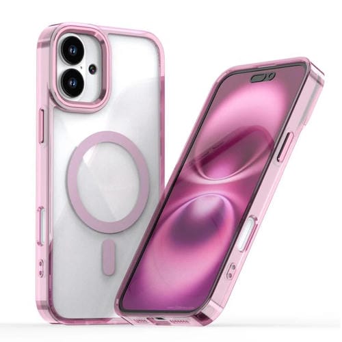 Funda magnética transparente MagSafe para iPhone 16 (rosa)