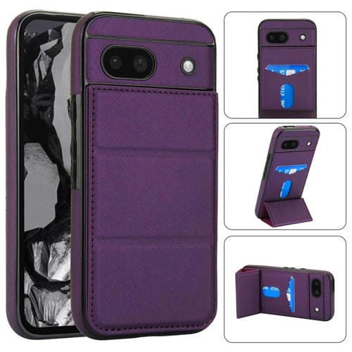 Funda de Cuero con Tres Pliegues para Google Pixel 8A con Ranura para Tarjetas (Morado Oscuro)