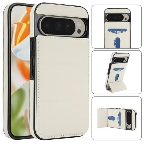 Funda de Cuero con Tres Pliegues y Ranura para Tarjetas para Google Pixel 9/9 Pro (Blanco)