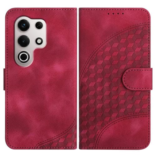 Funda de Cuero con Relieve de Cabeza de Elefante para Itel S25 Ultra con Cordón (Rosa Rojo)