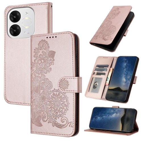 Funda de Cuero con Tapa para Teléfono Itel A80 Diseño Flor de Datura (Oro Rosa)