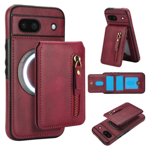 Funda de Cuero con Tapa Trasera Magsafe y Cremallera para Google Pixel 8A (Rojo)