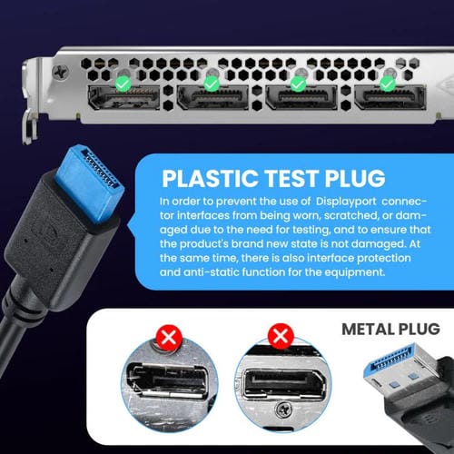 Cable de Conexión Macho a Macho DisplayPort 8K DP1.4 para Pruebas de Dispositivos, 0,3 m