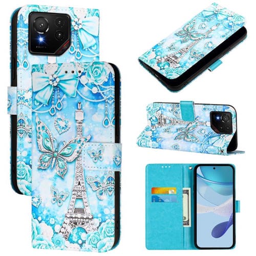 Funda de Cuero Asus Rog Phone 9/9 Pro con Diseño Mariposa en Forma de Torre (Liso)