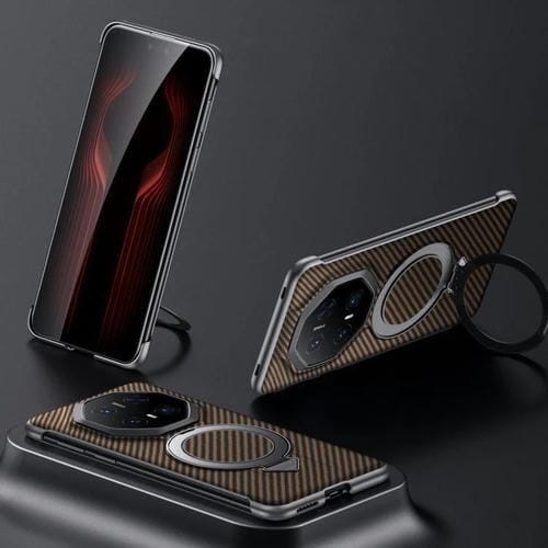 Funda para Teléfono Huawei Mate 70 Rs Ultimate con Soporte Magnético Magsafe y Textura Kevlar (Marrón)