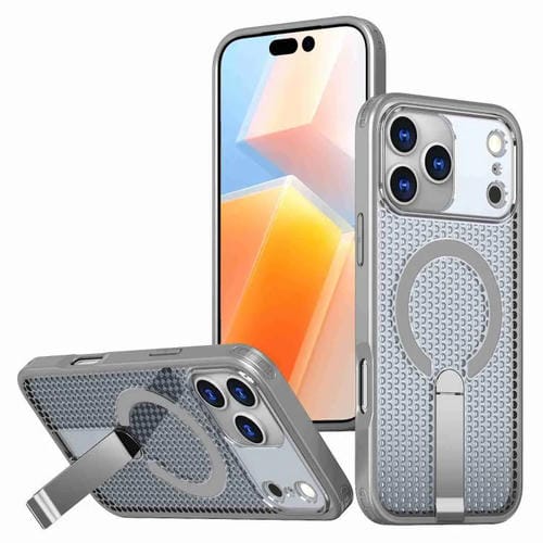 For iPhone 17 Pro Honeycomb Cooling MagSafe Holder Phone Case(Titanium Grey)
