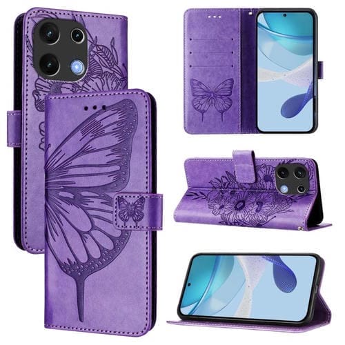 Funda de Cuero para Umidigi Note 100 con Diseño de Mariposa en Relieve (Morado Claro)