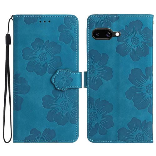 Funda de Cuero con Estampado de Flores en Relieve para Google Pixel 9A (Azul)