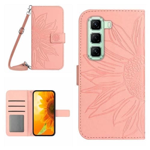 Funda de Cuero con Tapa para Infinix Hot 50 Pro 4G Diseño Girasol en Relieve (Rosa)
