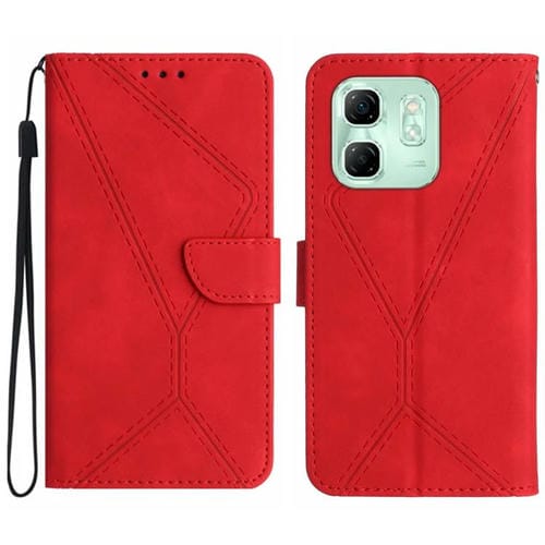 Funda de Cuero con Relieve y Costuras para Teléfono Infinix Hot 50I 4G (Rojo)