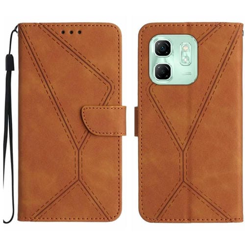 Funda de Cuero con Relieve y Costuras para Infinix Hot 50I 4G (Marrón)