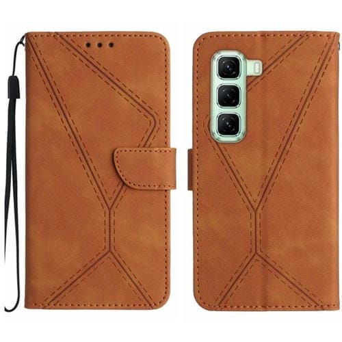 Funda de Cuero con Relieve y Costuras para Infinix Hot 50 Pro+ 4G (Marrón)