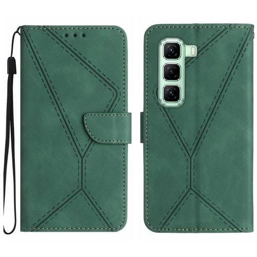 Funda de Cuero con Relieve y Costuras para Infinix Hot 50 Pro+ 4G (Verde)