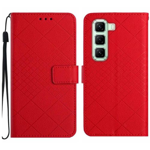 Funda de Cuero con Textura de Cuadrícula Rómbica para Infinix Hot 50 Pro+ 4G (Rojo)