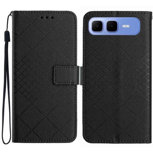 Funda de cuero con textura de cuadrícula rómbica para Infinix Smart 10 Plus 4G (negra)