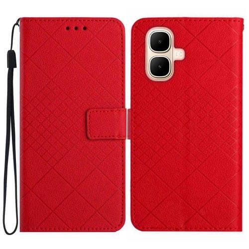 Funda de cuero con textura de cuadrícula rómbica para Infinix Smart 10 4G / Tecno Pop 10 (roja)