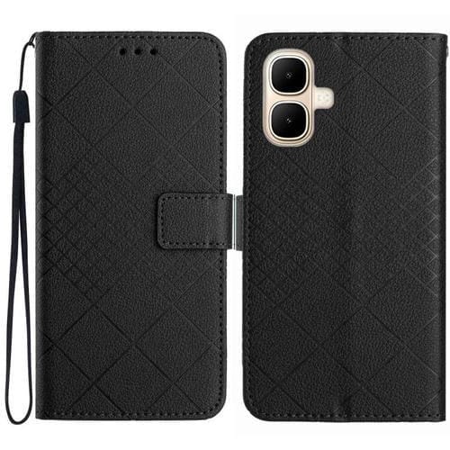 Funda de cuero con textura de cuadrícula rómbica para Infinix Smart 10 4G / Tecno Pop 10 (negra)