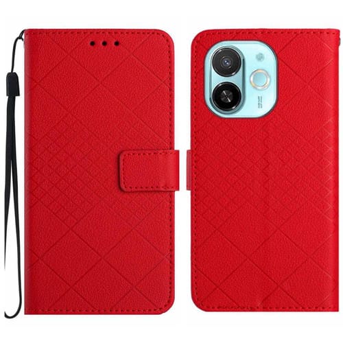 Funda de Cuero con Textura de Cuadrícula Rómbica para Tecno Spark 30C 5G (Rojo)