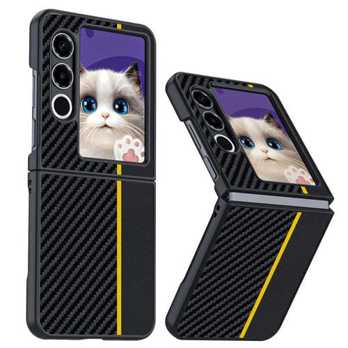 Funda para ZTE Nubia Flip2 con Textura de Fibra de Carbono (Negro y Amarillo)