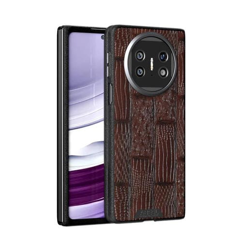 Funda de Piel Auténtica Magsafe con Micrograbado 6D y Diseño Abeel Beast para Huawei Mate X5 (Marrón)
