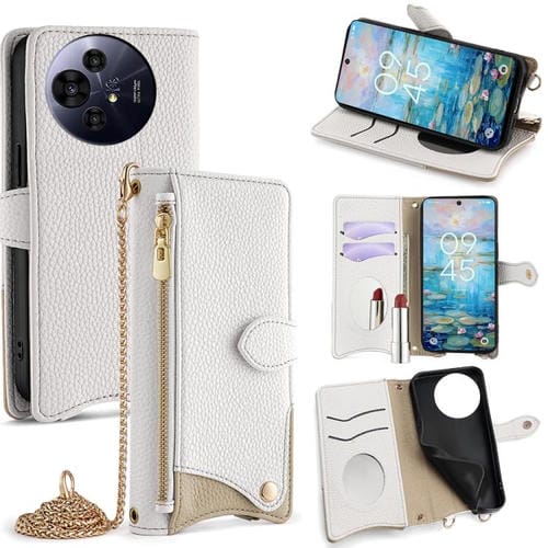 Funda de Cuero Lichi para TCL 50 Nxtpaper y 50 Pro Nxtpaper con Diseño Cola de Pez (Blanco)