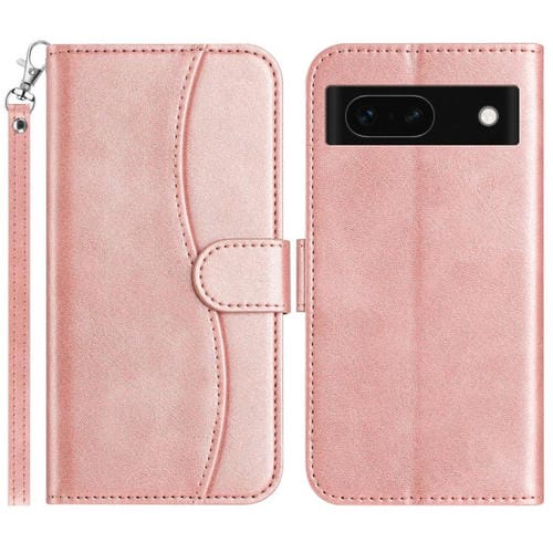 Funda de Cuero con Doble Pliegue en Forma de S para Google Pixel 8A (Oro Rosa)