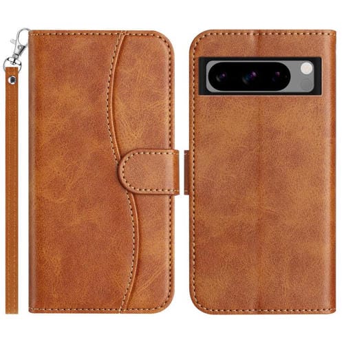 Funda de Cuero con Doble Pliegue en S para Google Pixel 8 Pro (Marrón)