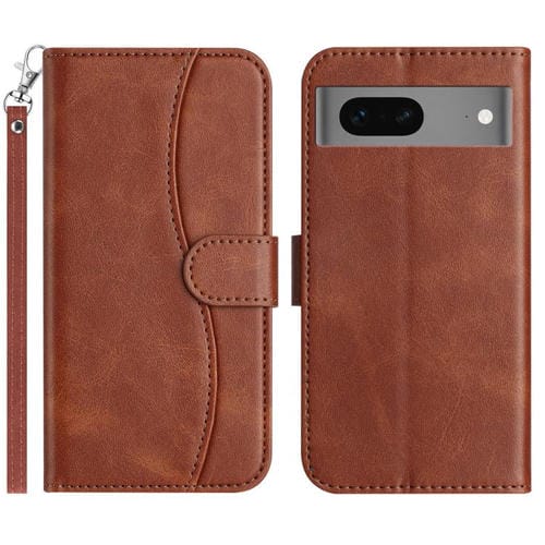 Funda de Cuero con Doble Pliegue en S para Google Pixel 7 (Café)