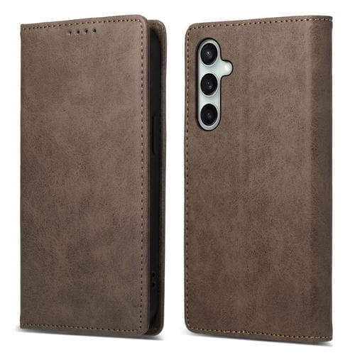 Funda de cuero RFID magnética de color sólido para Samsung Galaxy S25 FE 5G (marrón)
