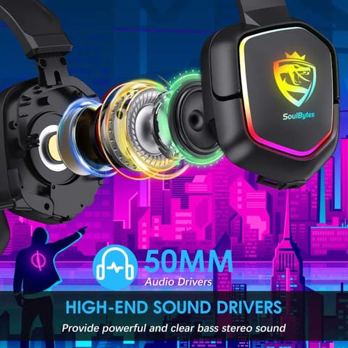 Auriculares Soulbytes S21 Omnidireccionales Ligeros con Almohadillas de Espuma Viscoelástica y Micrófono, Cable 2 m (Negro)